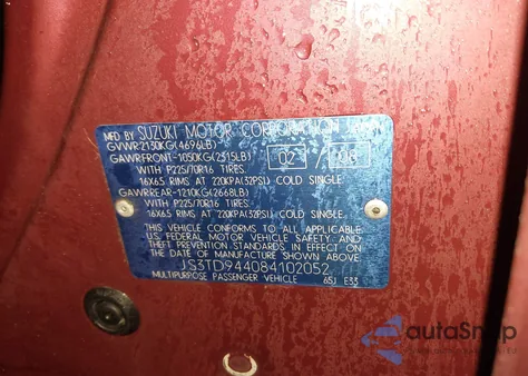 2008 Suzuki Grand Vitara Xsport z USA, uszkodzony, nr VIN JS3TD944084102052